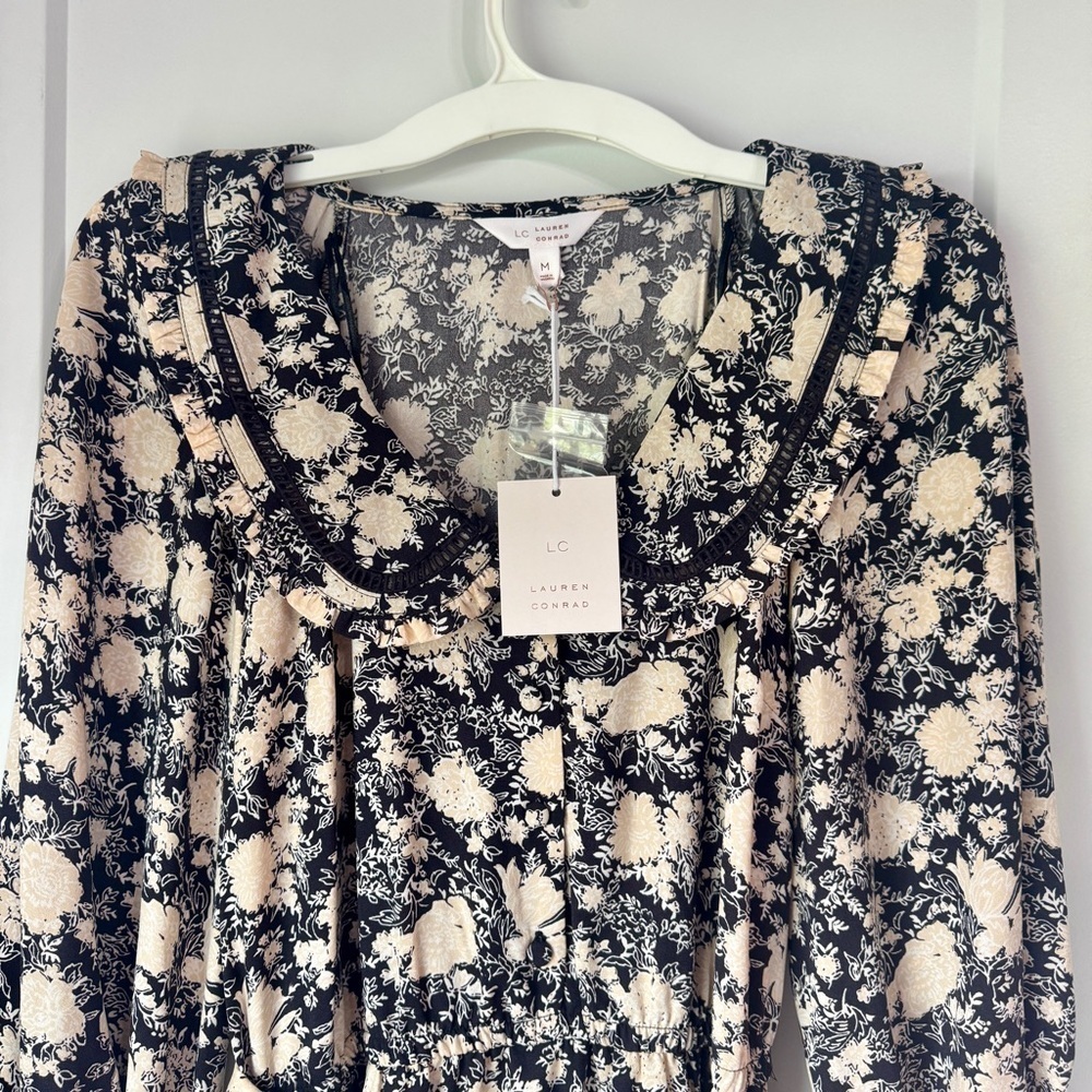 LC Lauren Conrad Ruffle Chiffon Shirt Dress Size Medium NEW WITH TAGS - Picture 2 of 10